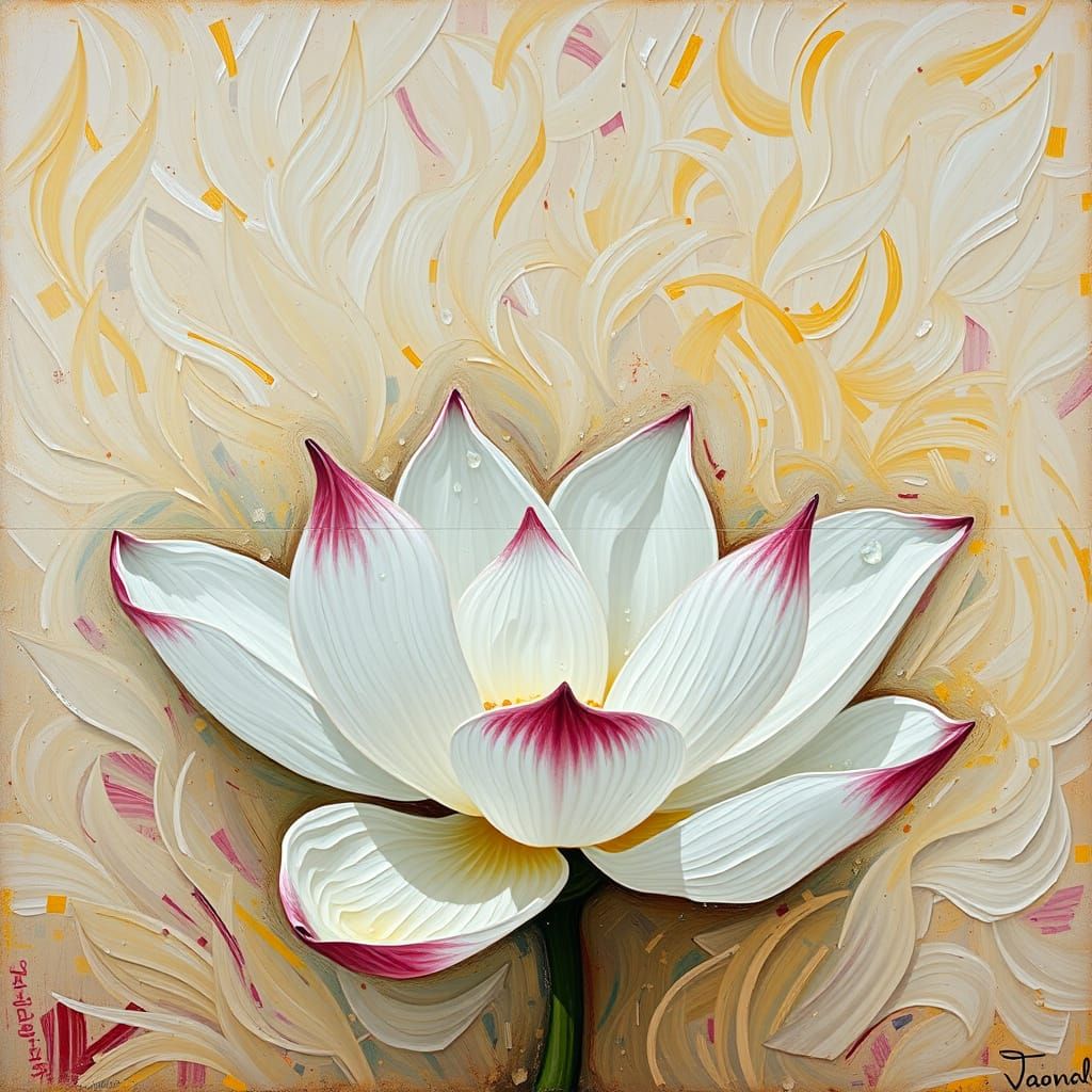 Expressive White Lotus Flower in Neo-Expressionist Style