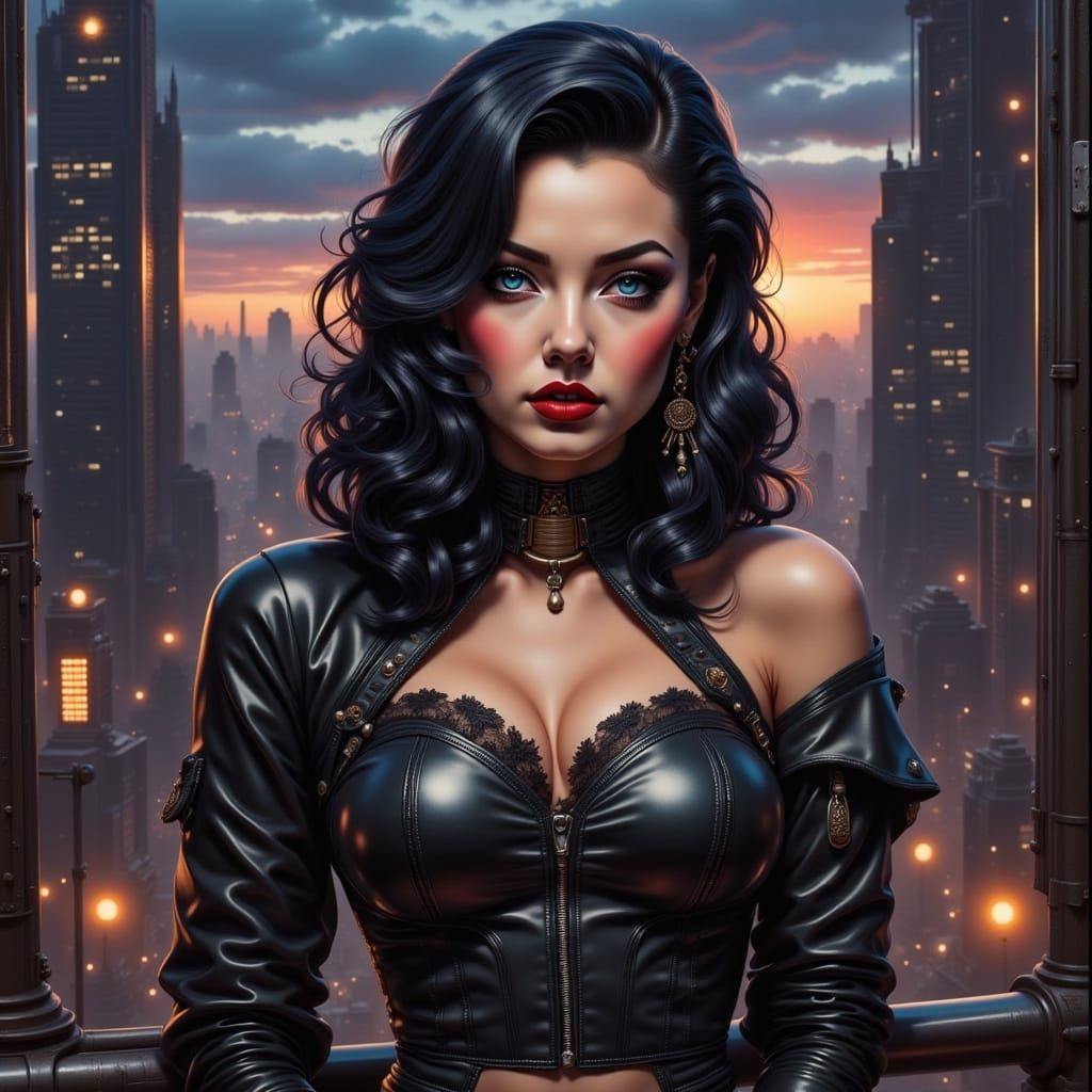 Hyperrealistic Cyberpunk Pin-up Model in Moody Colors