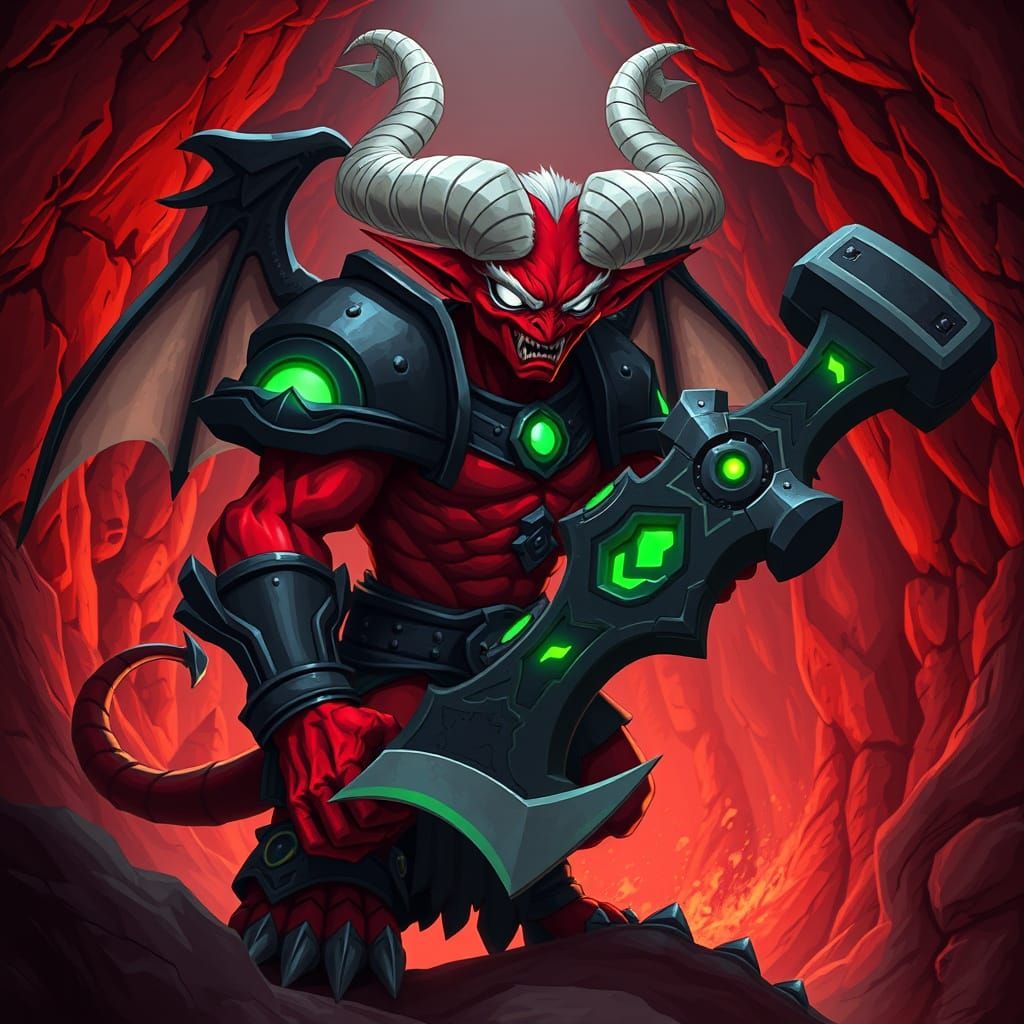 Cyberpunk Demon in Hellish Red Rock World