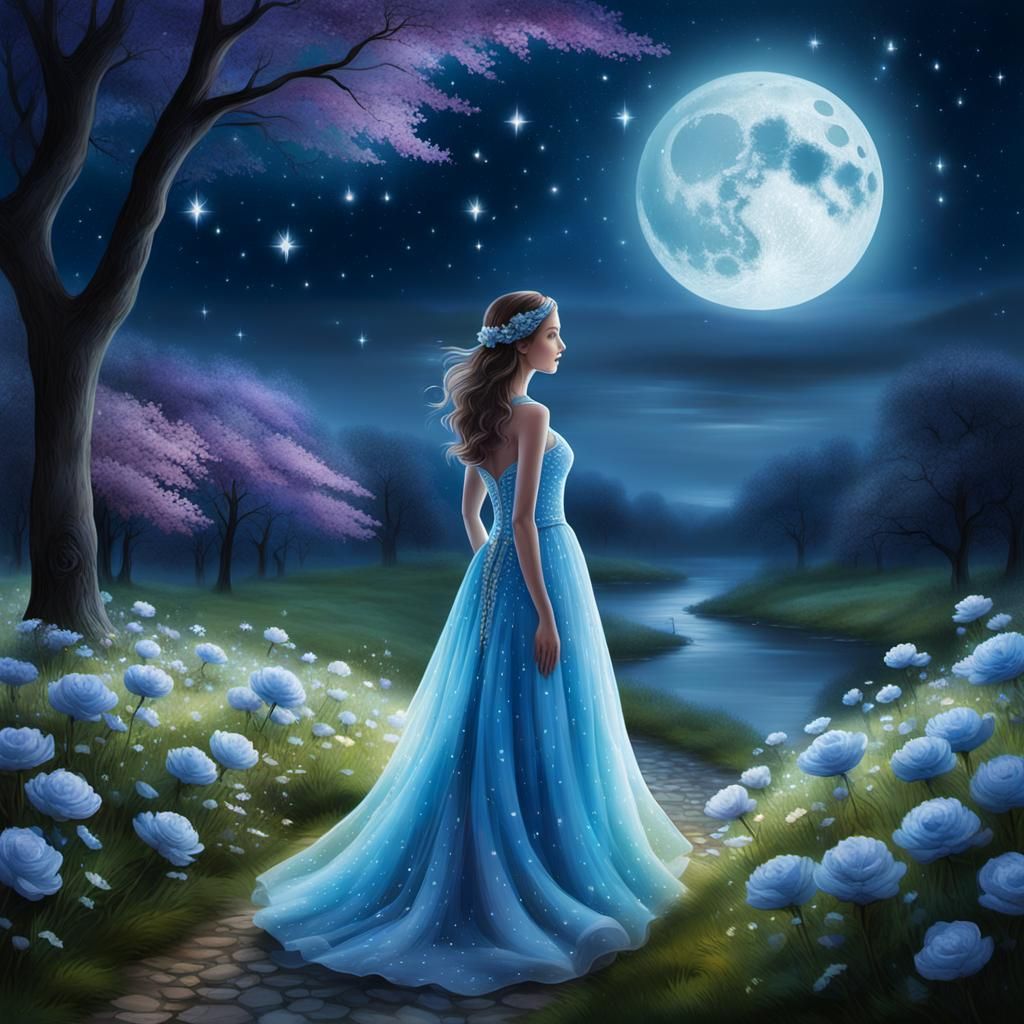 Ethereal Moonlit Dreamscape in Art Nouveau Style