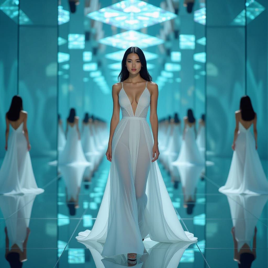 Vietnamese Woman in Mirrored Chamber, Fashion Editorial