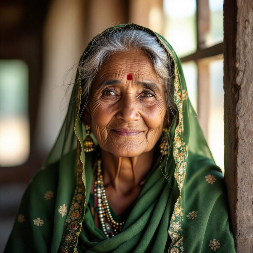 Hyperrealistic Portrait of an Elderly Pakistani Woman