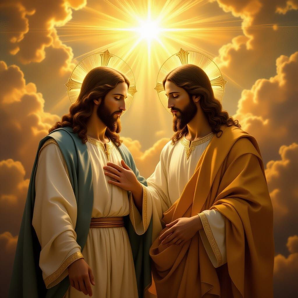 Divine Figures in Celestial Light, Renaissance Masterpiece S...