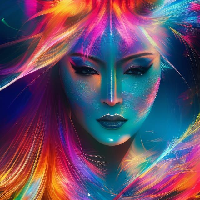 Female Samurai Warrior in Color Splash Art Style