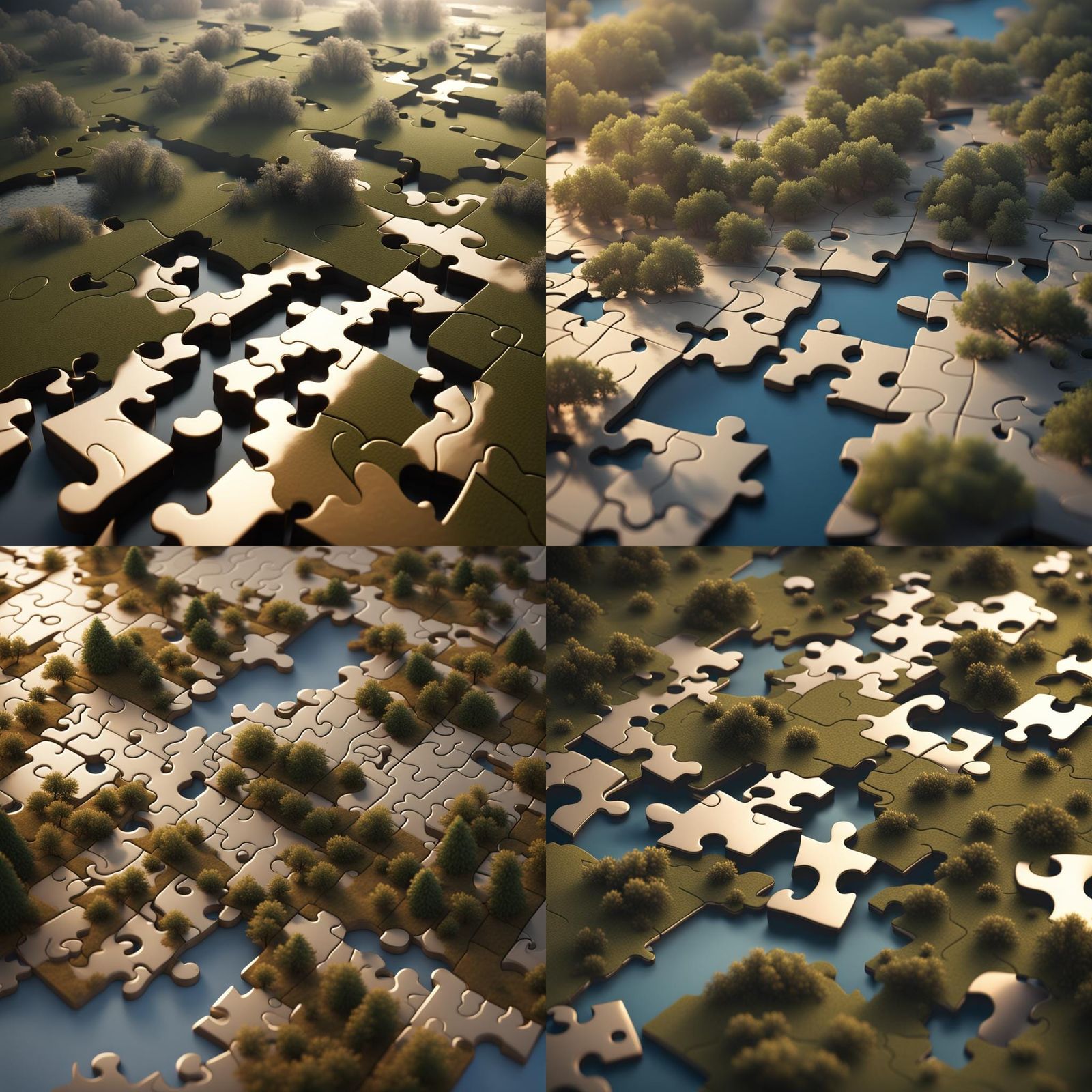 Landscape Puzzle Pieces with Art Deco Lighting