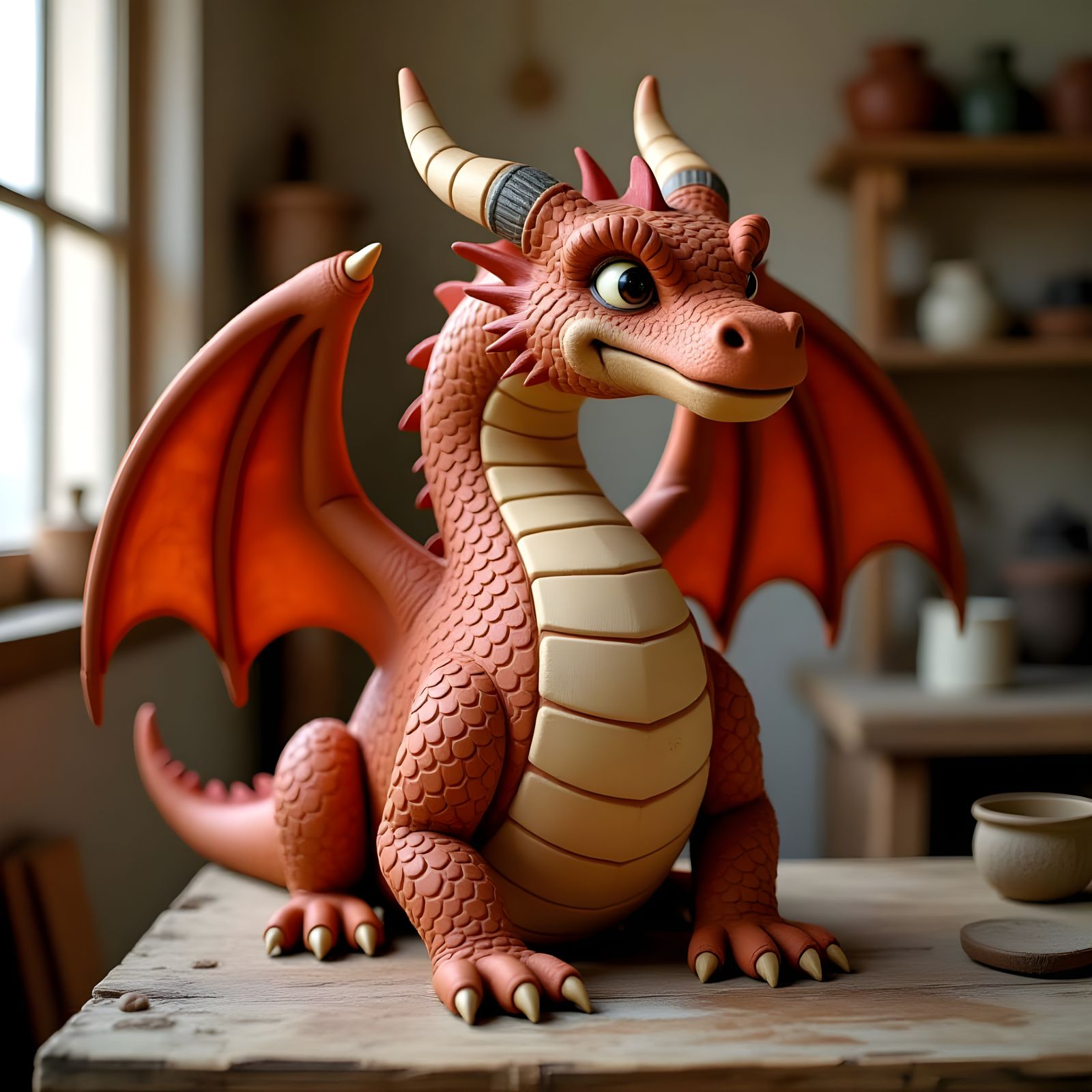 Detailed Clay Dragon Sculpture