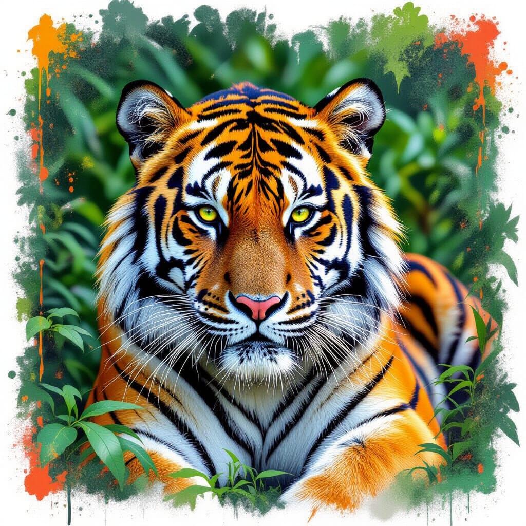 Majestic Neon Tiger in Jungle Graffiti Art