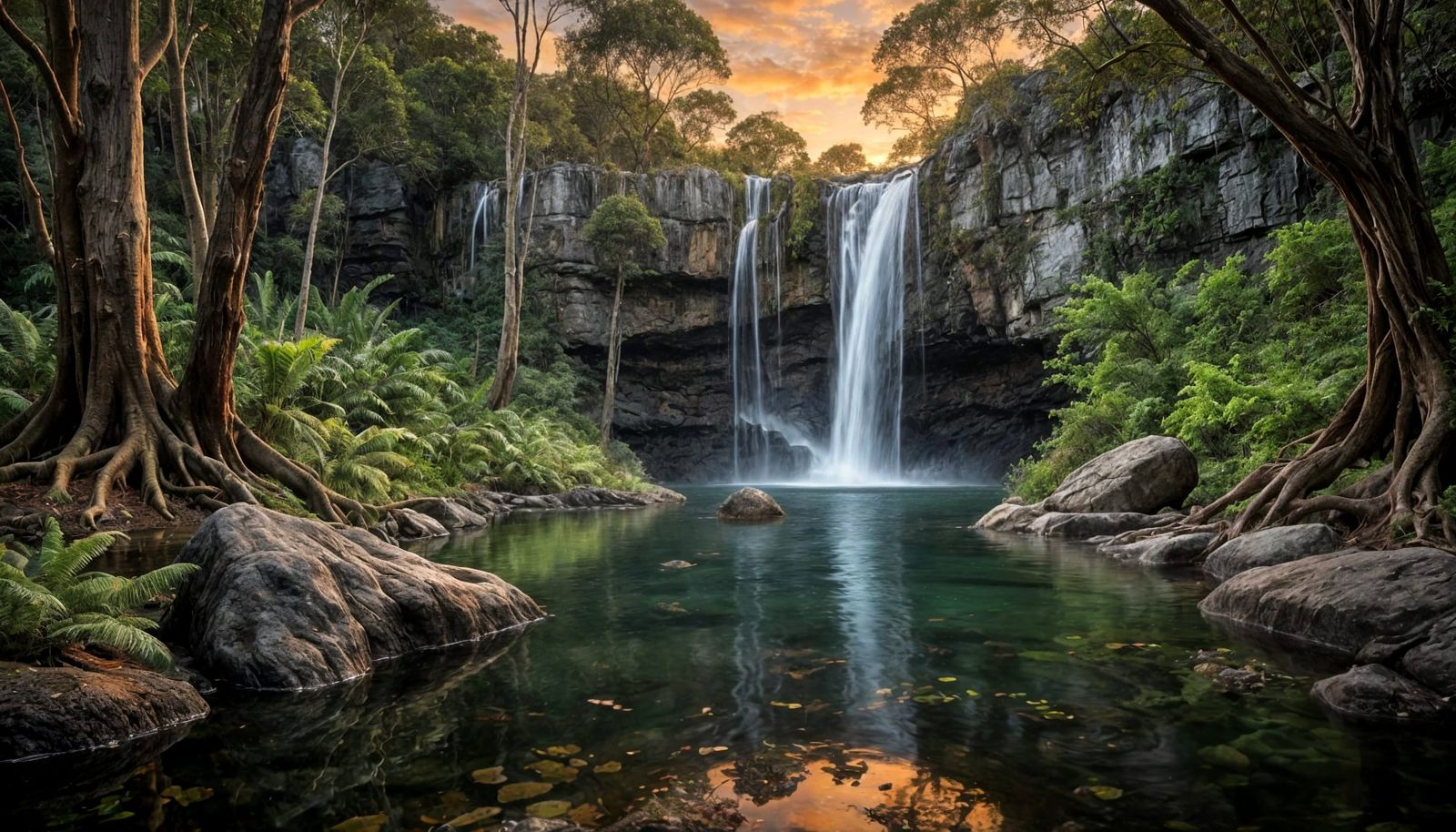 Majestic Waterfall in Cool Temperate Scenery