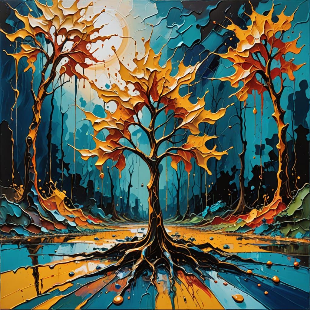 Vibrant Tree Seedling Thrives in a World of Dripping Paint a...