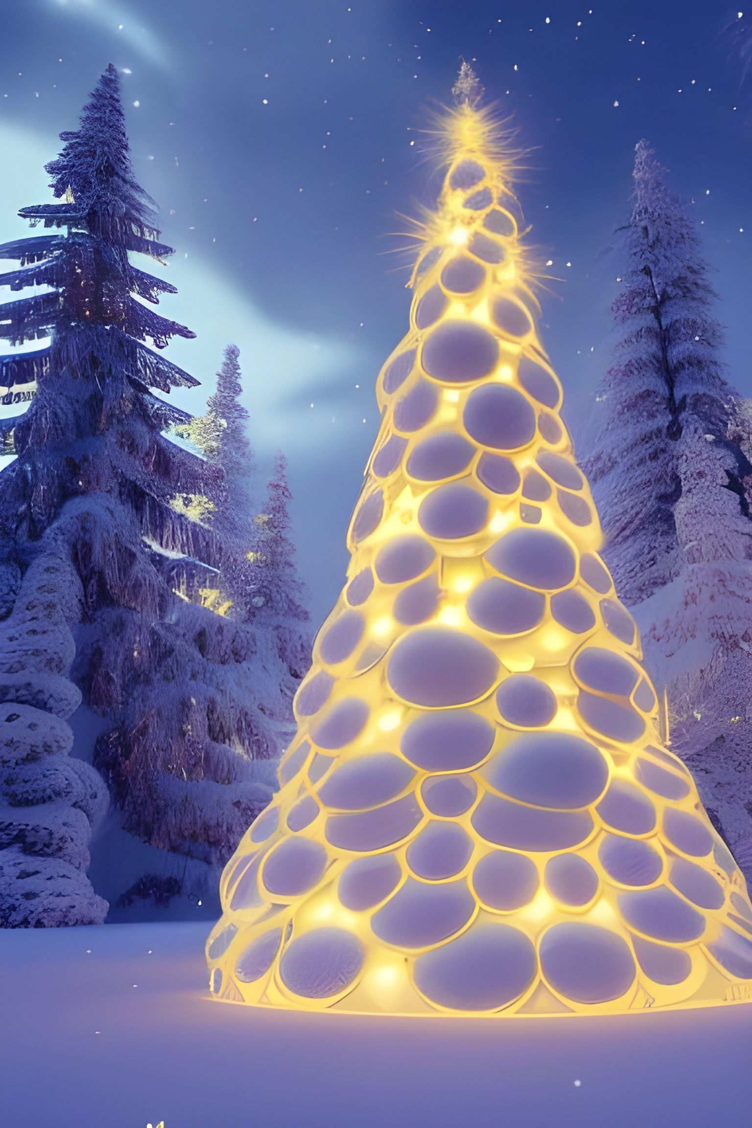 Luxurious Ivory Christmas Tree in Winter Landscape