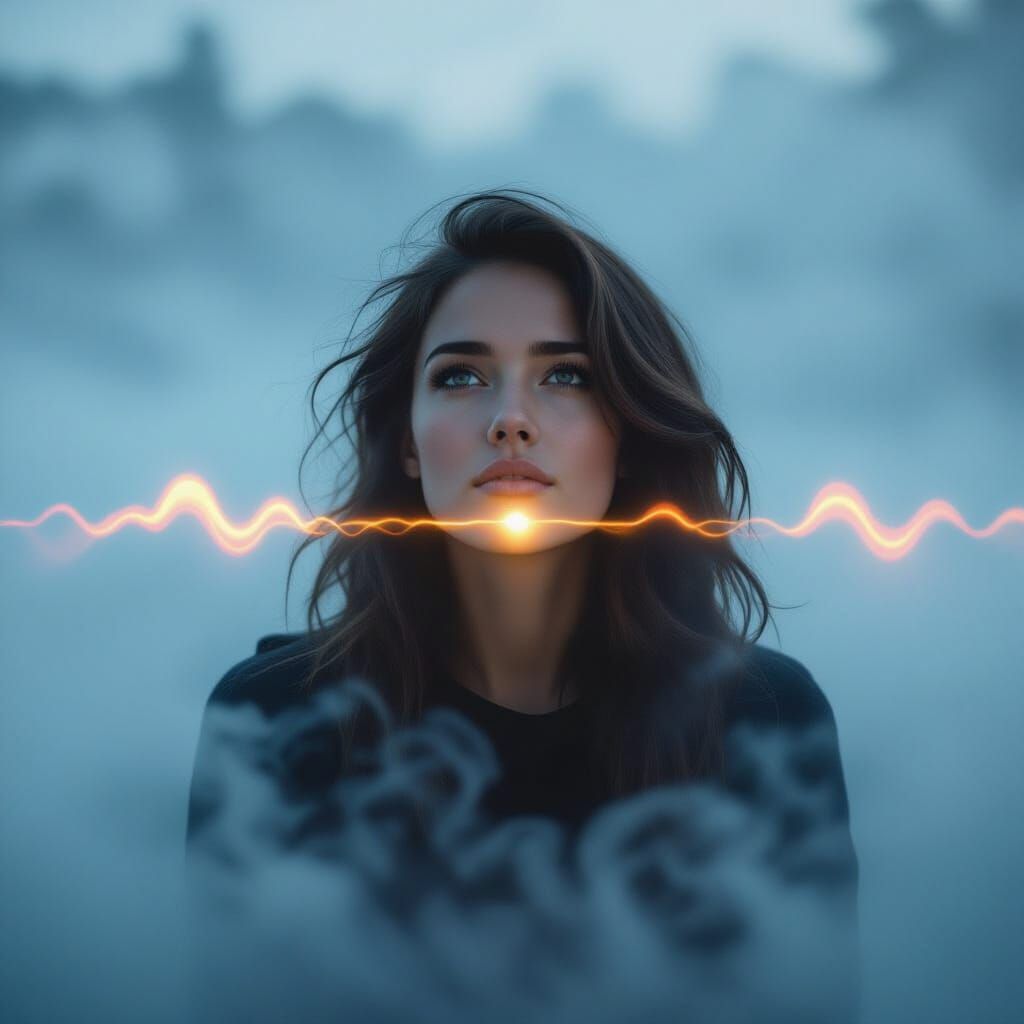 Dreamlike Woman in Mist with Pulsing Glow