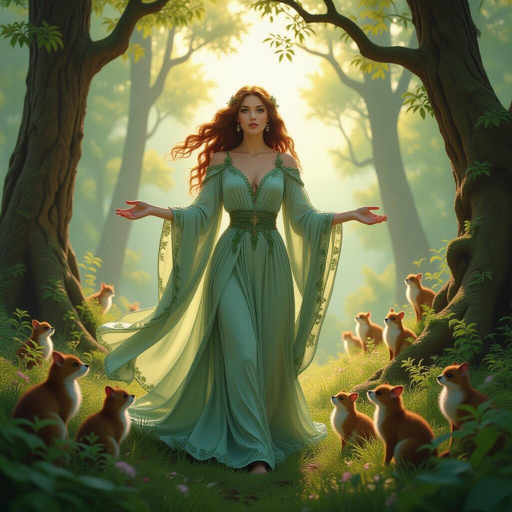 Forest Goddess in Art Nouveau Style