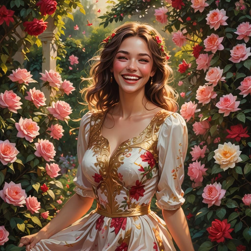 Woman with Golden Eyes in Jasmine Garden