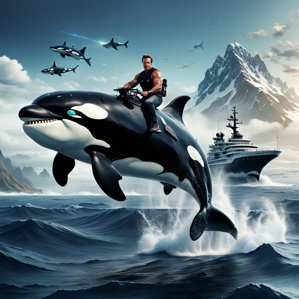 Arnold Schwarzenegger Rides Orca in Fantasy Art