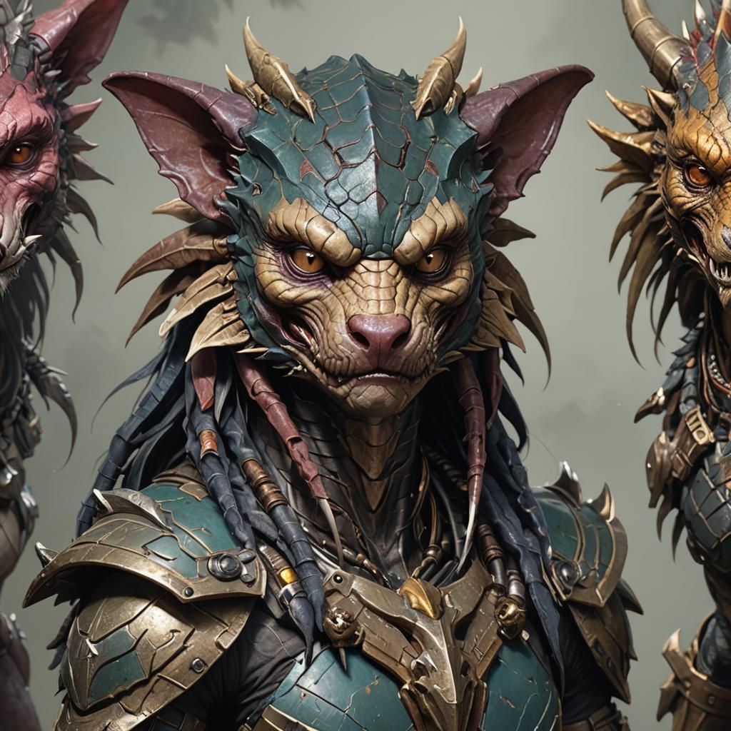 Dog-Faced Kobold Hybrid Portrait in Art Nouveau Style