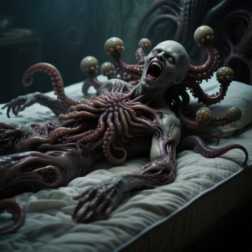Grotesque Eldritch Transformation on Mattress in Cosmic Horr...