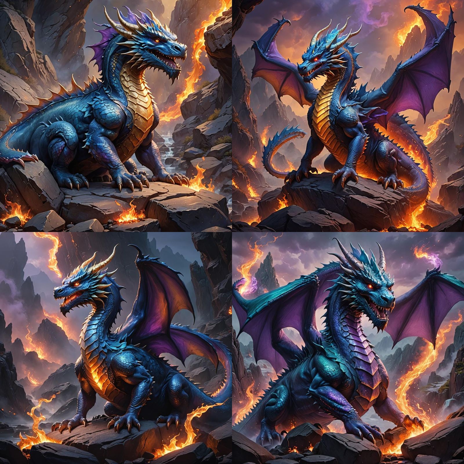 Blue Dragon Emitting Fire, Matte Painting