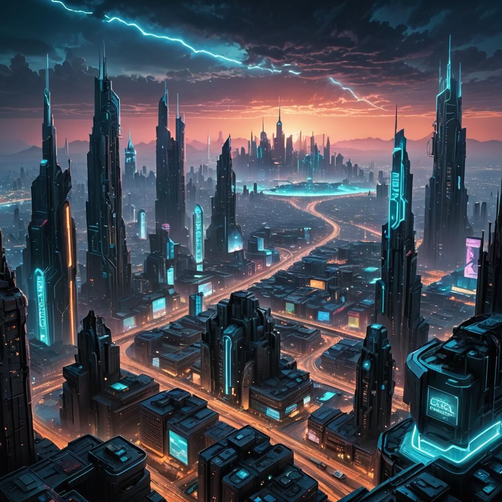 Ravaged Alien World: Neon-Infused Dystopian Metropolis