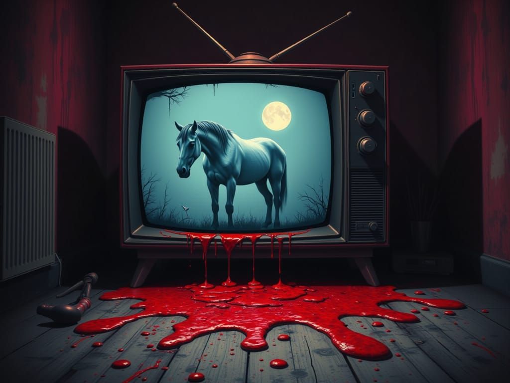 Disturbing Analog Horror: Bleeding Horse Behind Broken TV