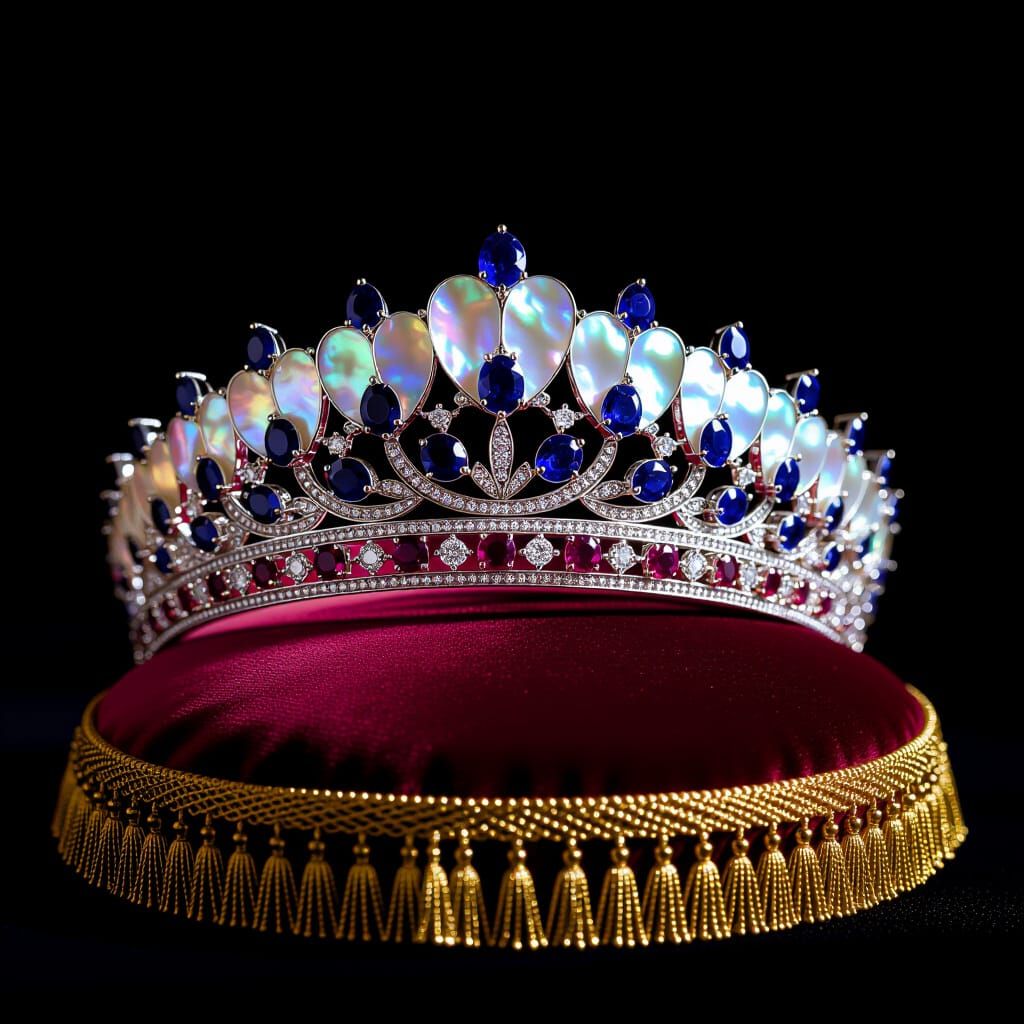 Polished Silver Tiara with Lapis Lazuli and Opals