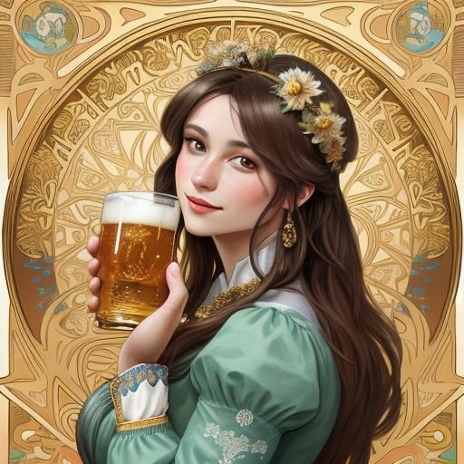 Oktoberfest Woman in Art Nouveau Style Portrait
