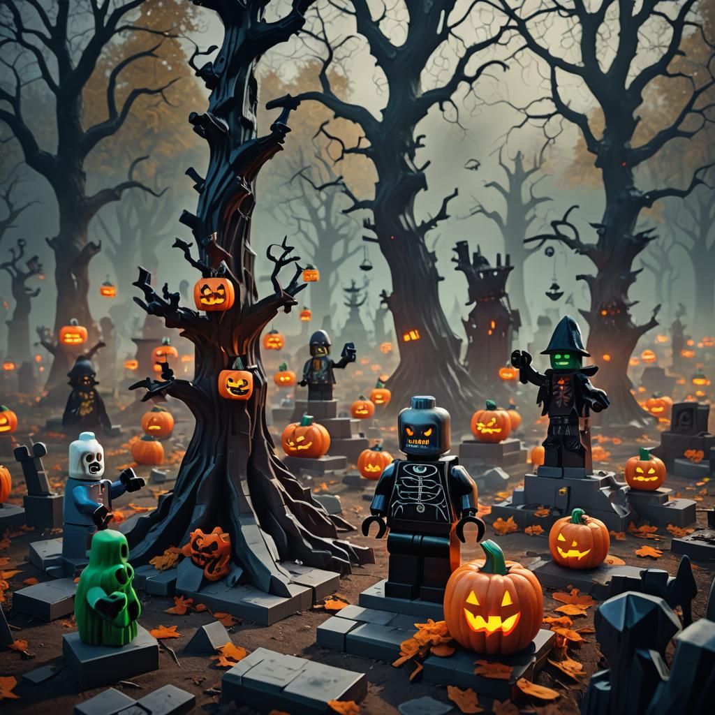 LEGO Halloween Monsters in Spooky Graveyard