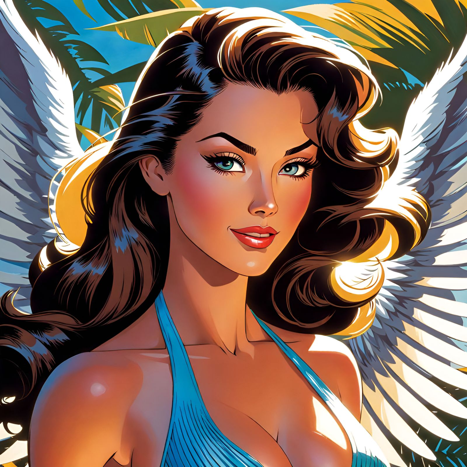 Portrait of Winged Woman in Bikini, Animated Style