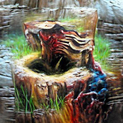 Tree Stump in Woods: An Oil Painting