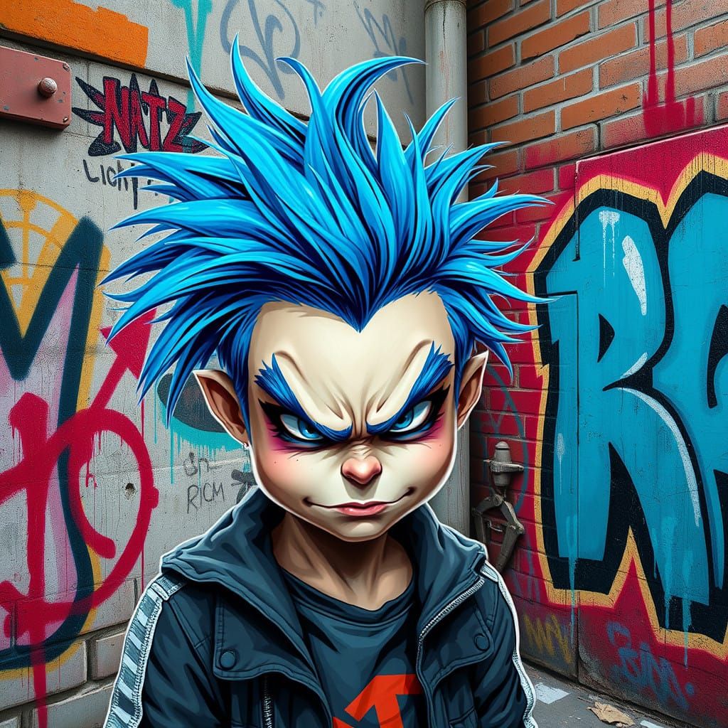 Rebellious Girl in Urban Graffiti Landscape