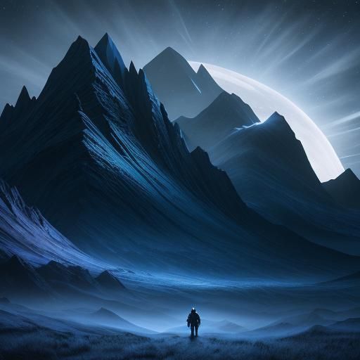 Glowing Low-Poly Moonscape with Noctilucent Clouds