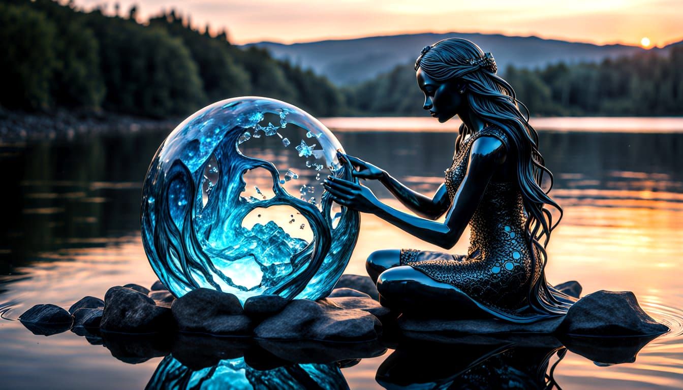 Surreal Fragmented Sculpture of a Woman at Sunset