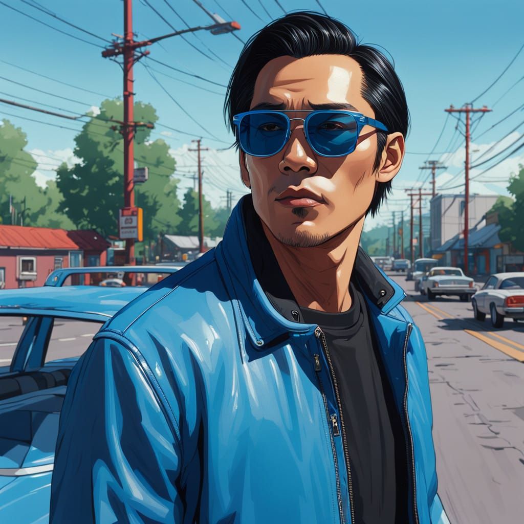 Sharp-Featured Asian Man in Trendy Sunglasses