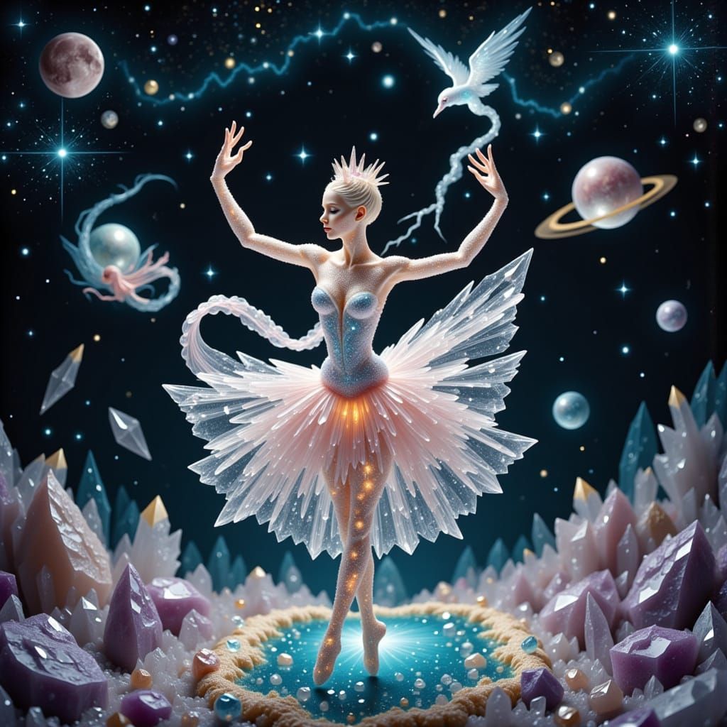 Crystal Ballerina Dances Among Cosmic Stars