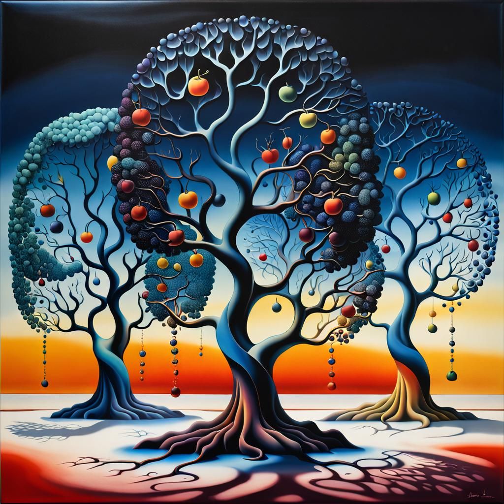 Crystalline Fruit Trees in Surrealist Style