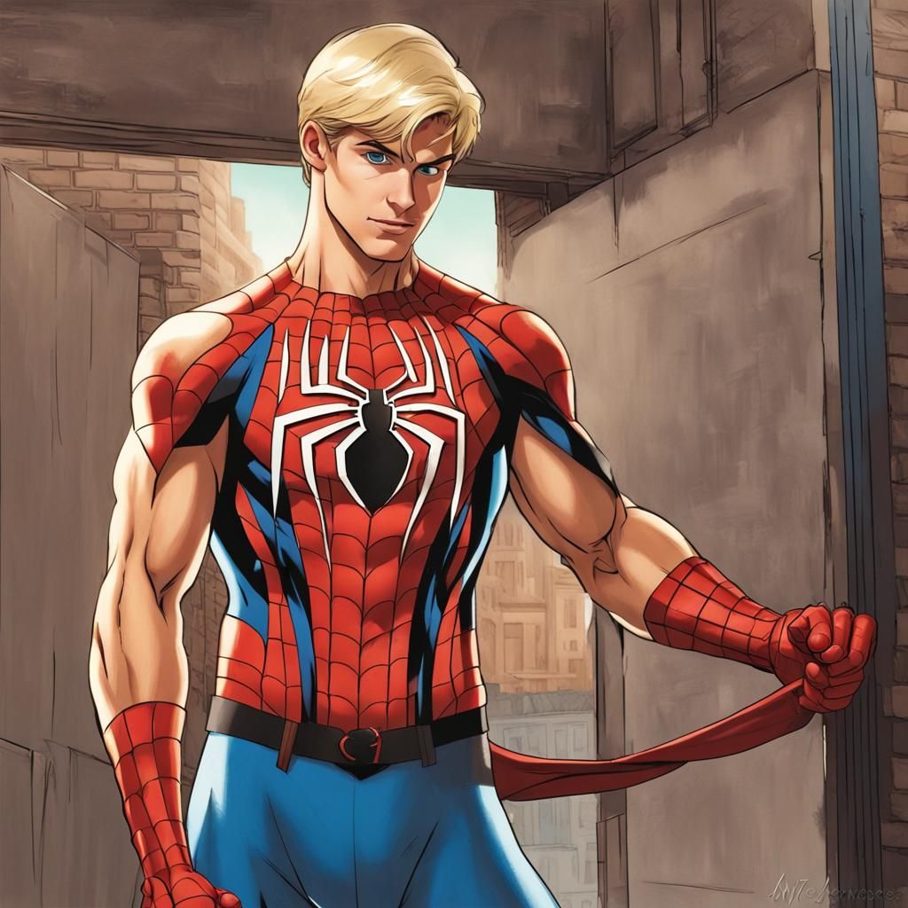 Hunky Spiderman Removing Uniform: Digital Art