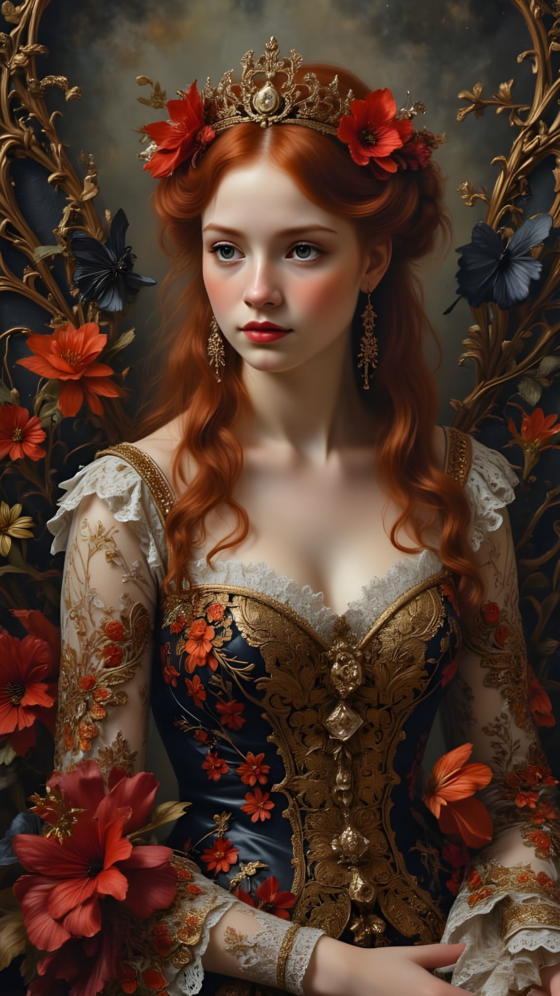 Majestic Queen on Celestial Throne, Baroque Surrealism