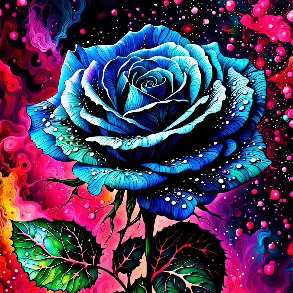 Magic Blue Rose in Splatter Art Style