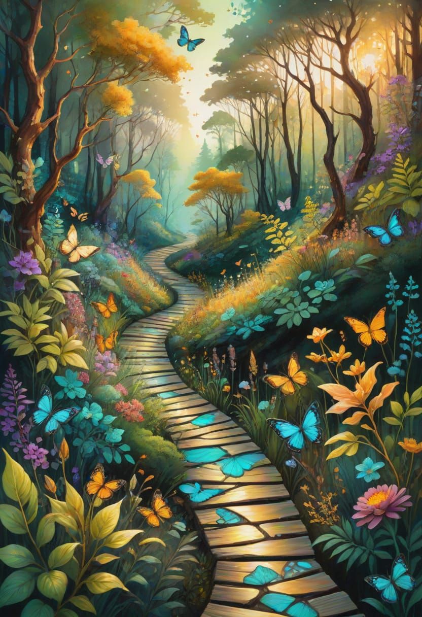 Glowing Forest Path in Golden Hour Light