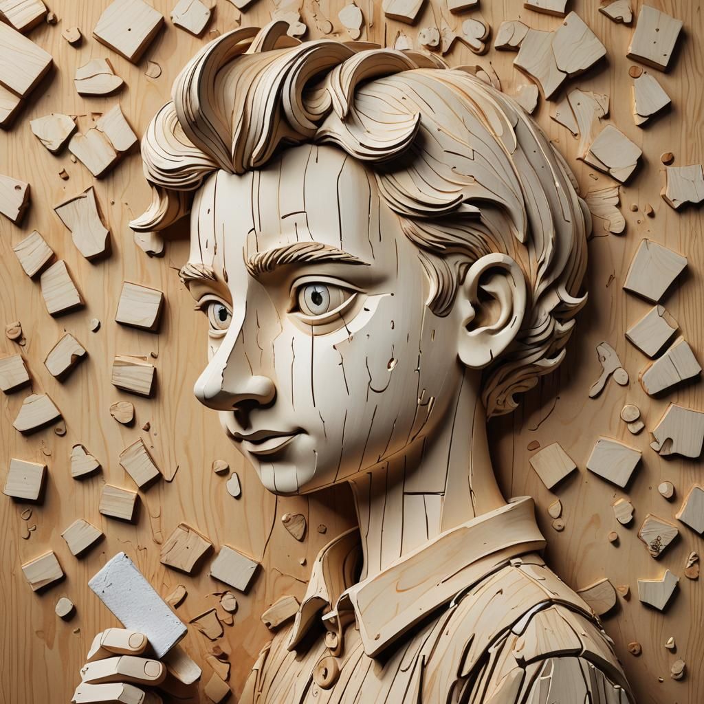 Bookish Mind: Hyperrealistic Wood Sculpture with Horse