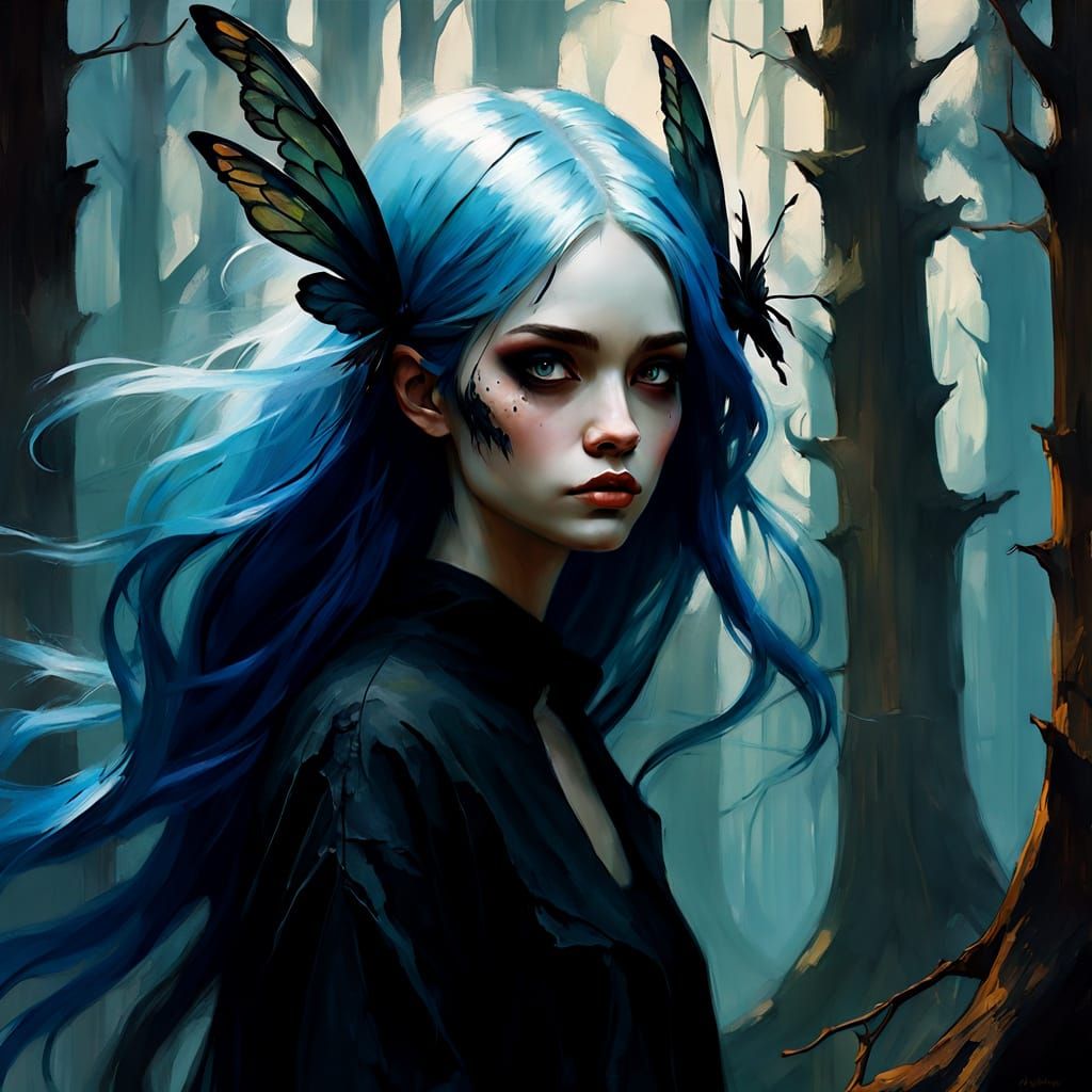 Dark Fantasy Fairy Portrait in Ashley Wood Style