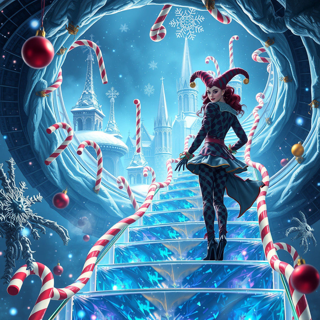 Harlequin Ascends Spectral Stairway to Twisted Christmas