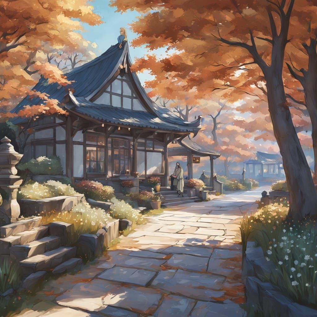Cozy Autumn Street in Anime-Inspired 3D Style