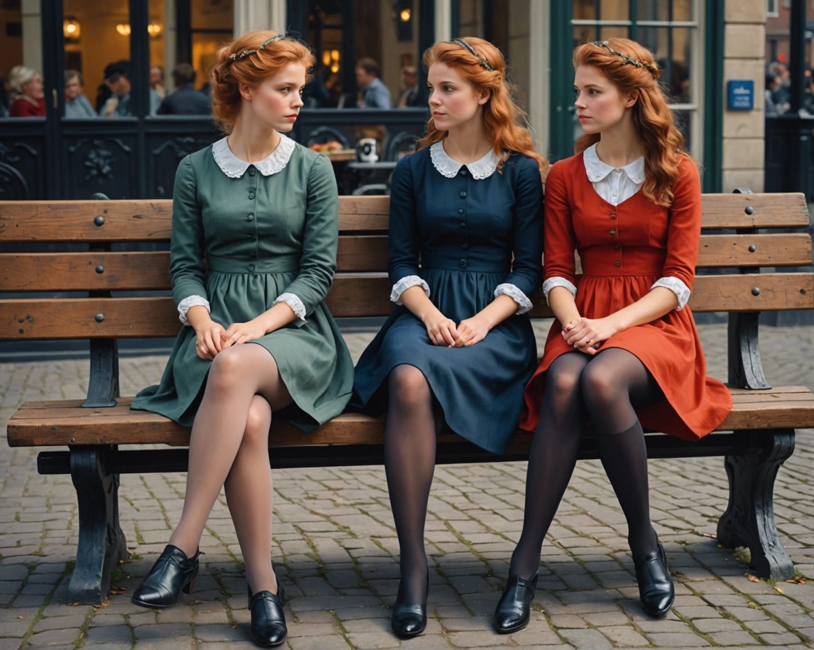Danish Women on Bench in Classical Portrait Style