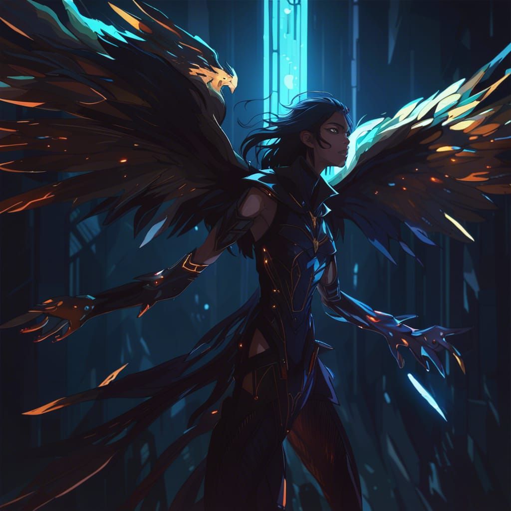 Harpy in Expressionistic Style, Dark Dramatic Lighting