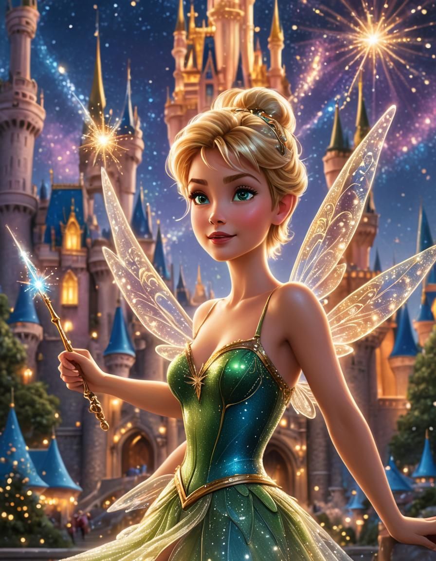 Dreamlike Tinkerbell Art with Disney Castle