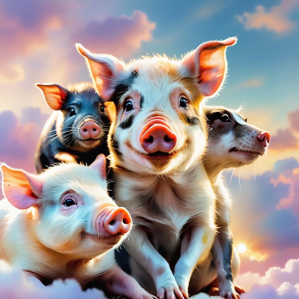 Dreamlike Watercolor of Pig, Dog, and Rat Friends