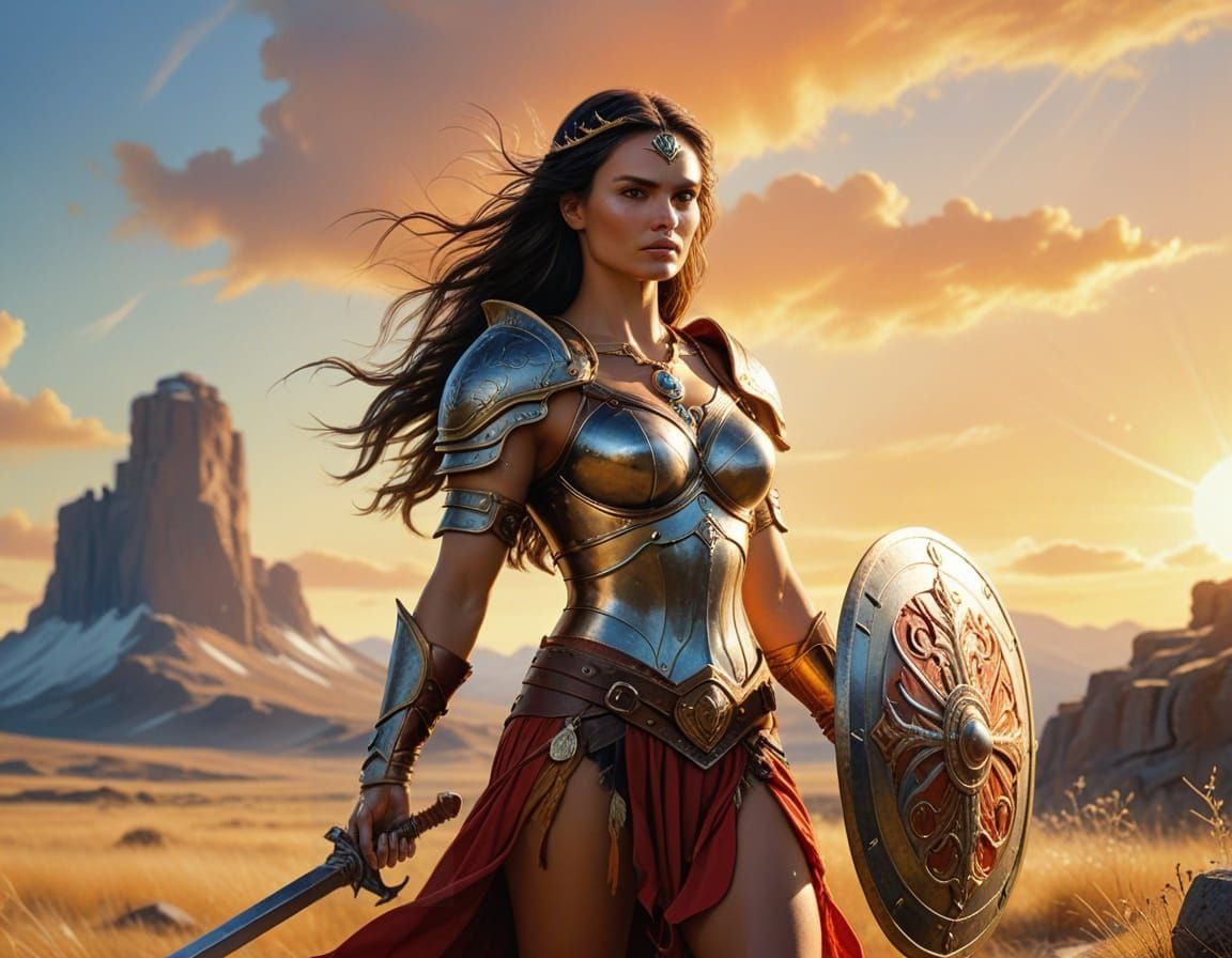 Elegant Barbarian Princess in Ancient Fantasy Landscape