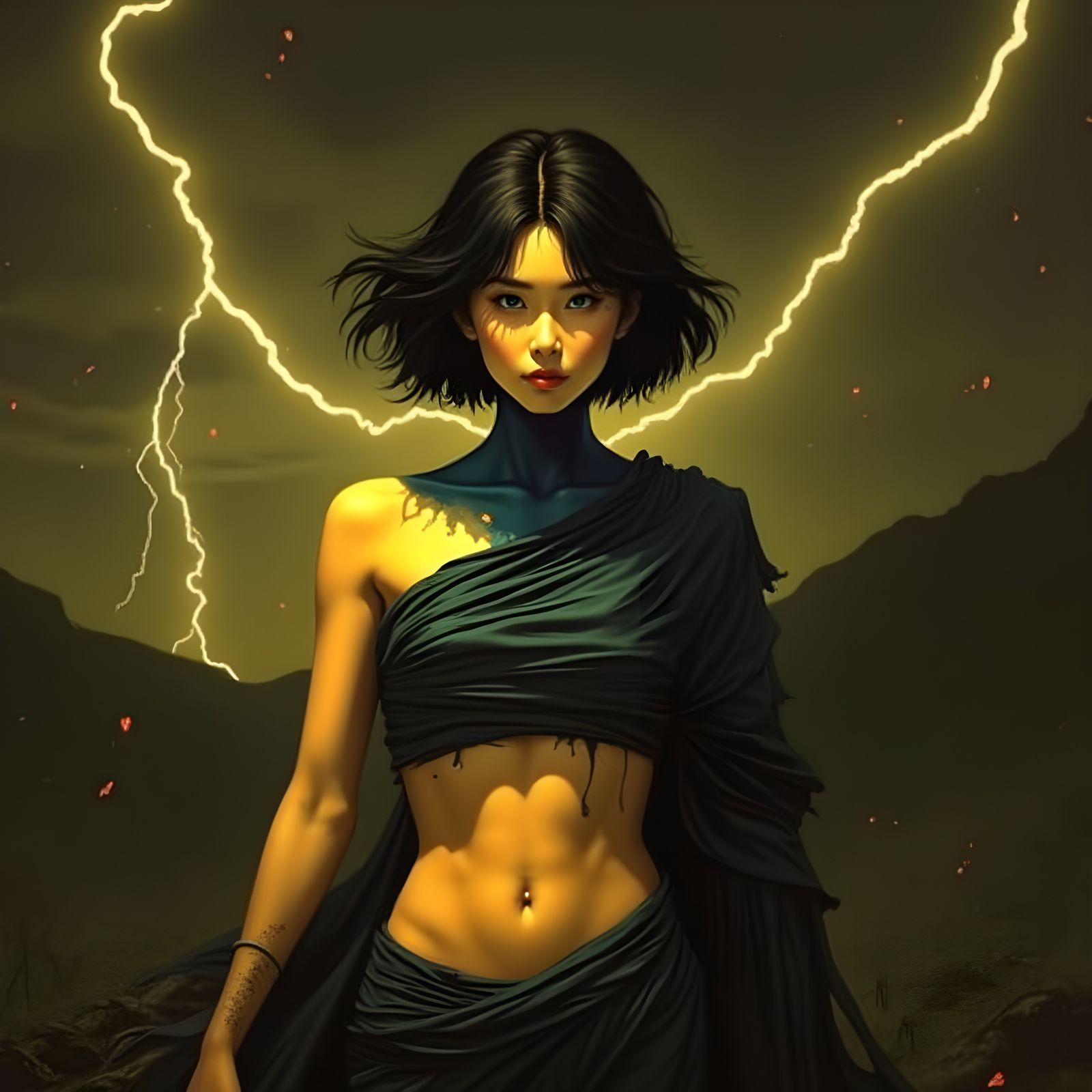 Cyan Skinned Girl in Dark Fantasy Horror Style