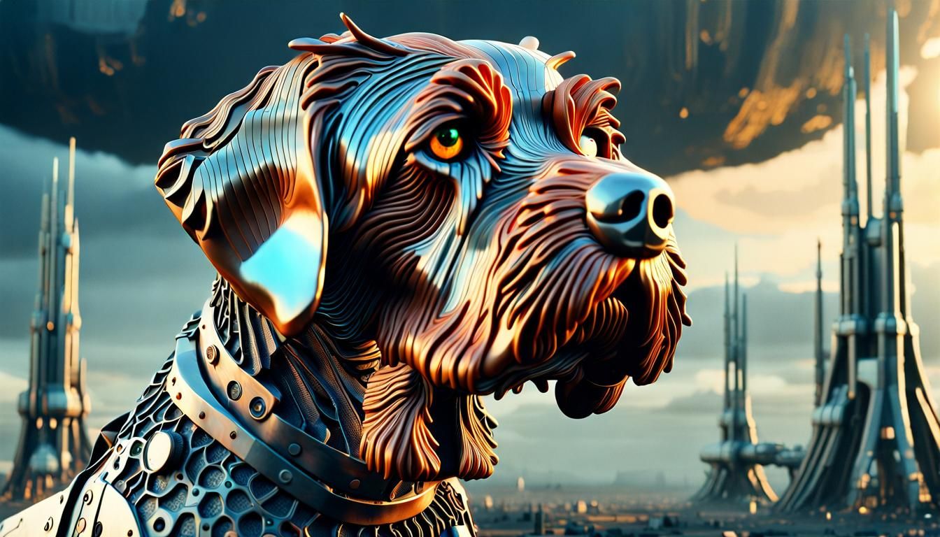 Surreal Wirehaired Griffon in Sci-Fi Style