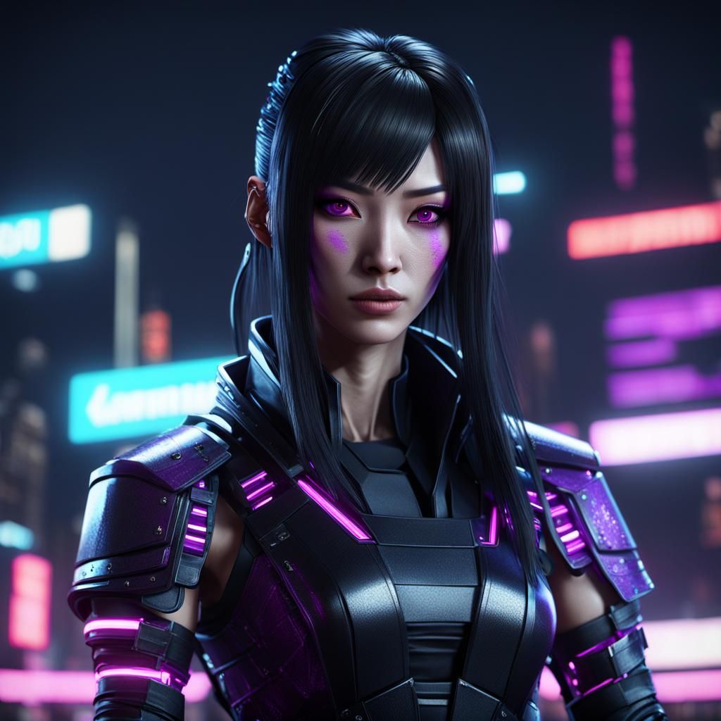 Cyberpunk Ninja Izanami with Glowing Eyes in 8K